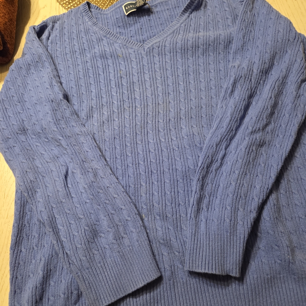Karen Scott Soft Blue V-Neck Sweater Large Good